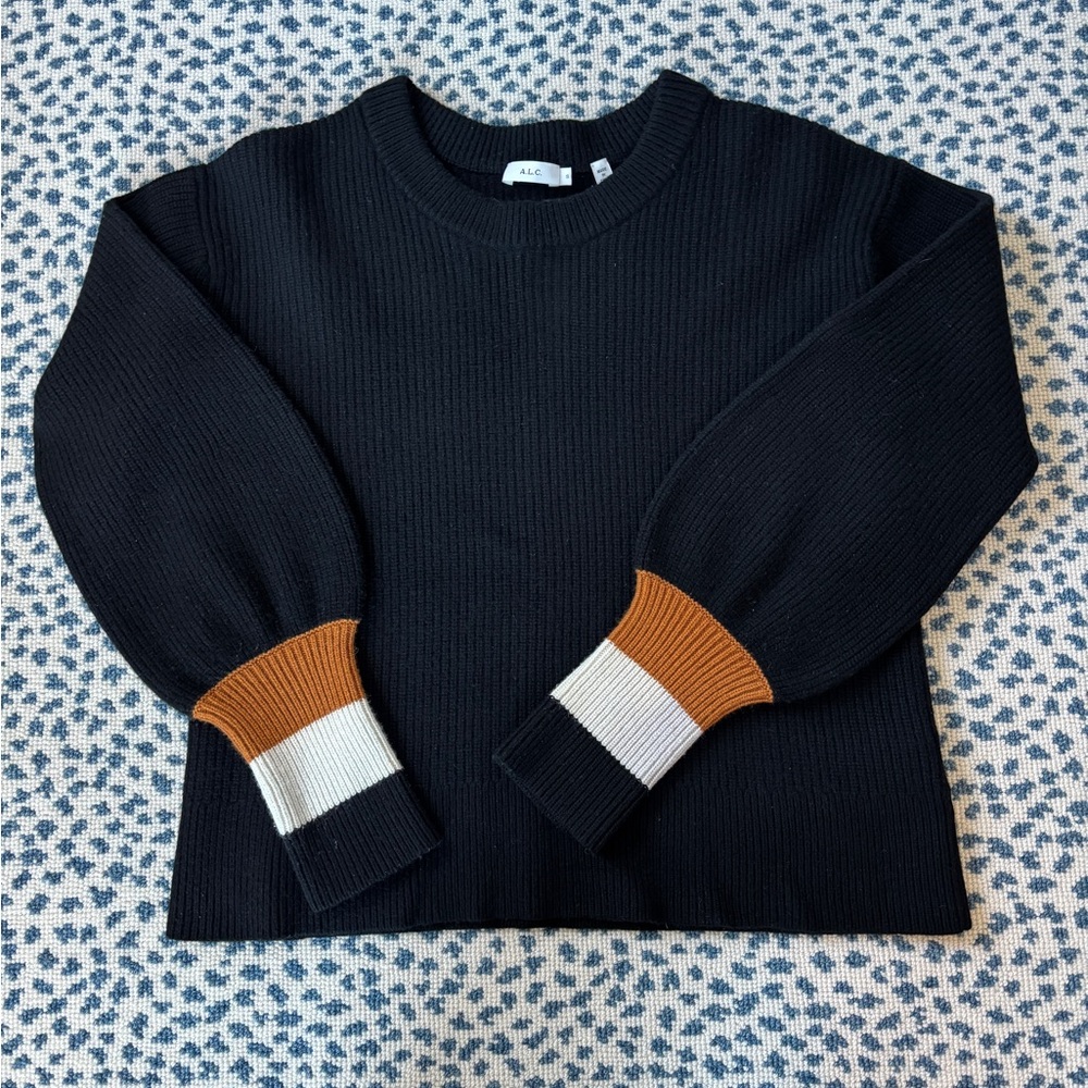 Black Sweater with Color Block Cuffs